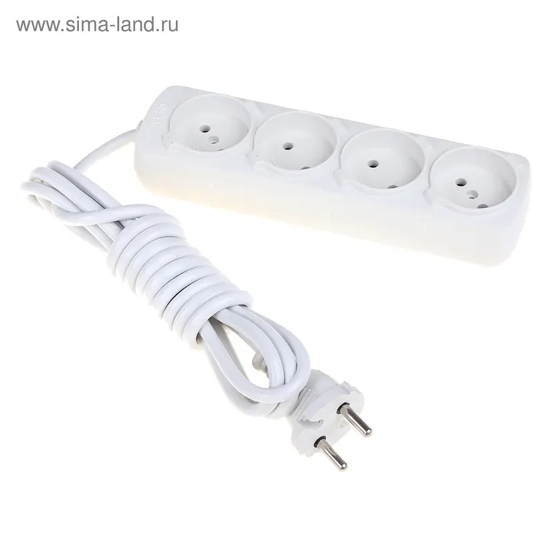 Удлинитель сетевой на 4 розетки, провод 3м, 16А, 220V