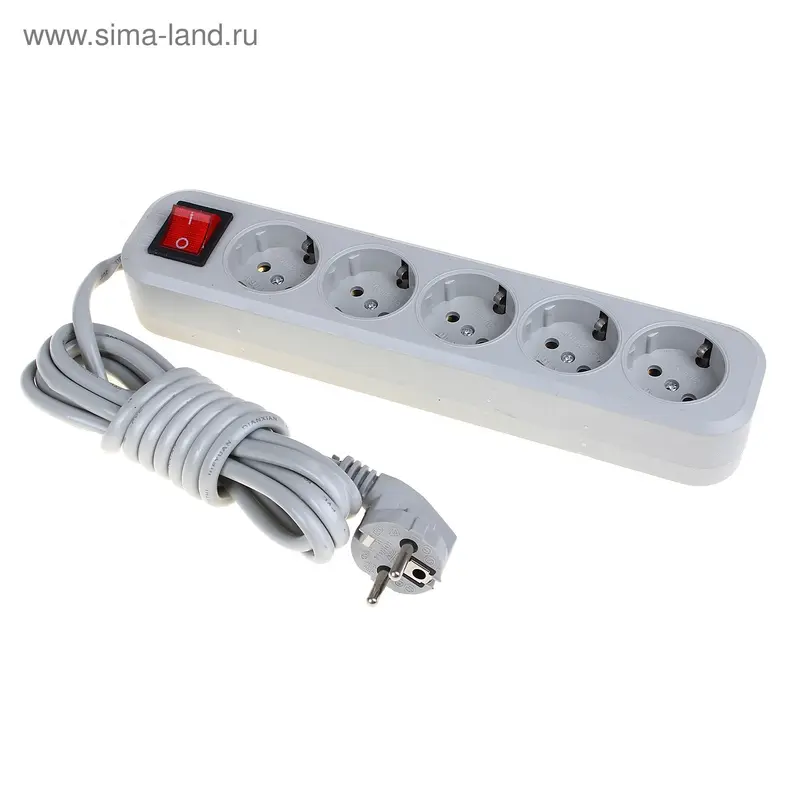 Удлинитель сетевой на 5 розеток, провод 3 м, 10 А, 220V
