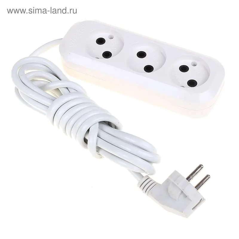 Удлинитель сетевой на 3 розетки, провод 3м, 16А, 220V