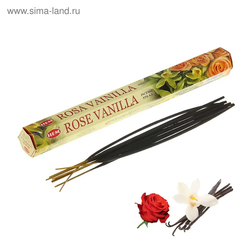 Благовония "HEM Vanilla-Rose" (Ваниль-роза), шестигранник, 20 палочек
