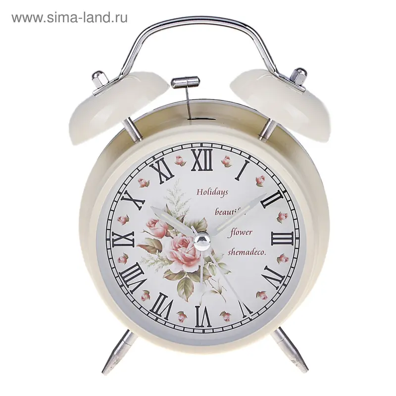 Будильник d=11,5см, крем, на циферблате Цветы, Holidays, римские цифры