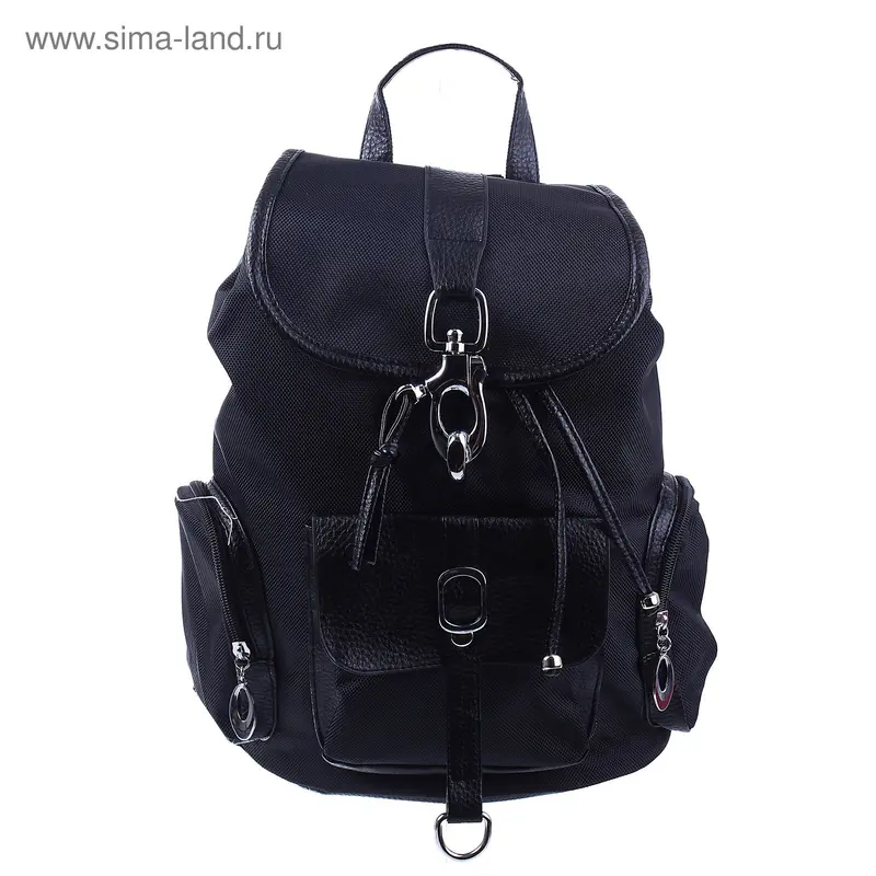 Рюкзак из прессованной кожи, 1 отдел, 4 кармана, черный