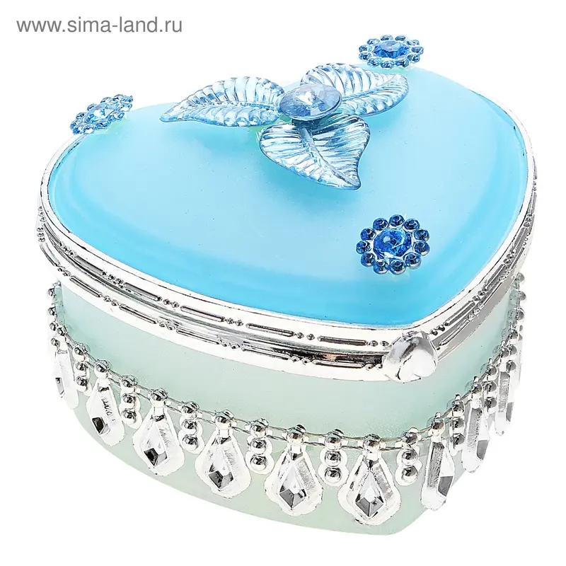 шкатулка стекло сердце с зеркалом голубая скромность 7*7*4 см