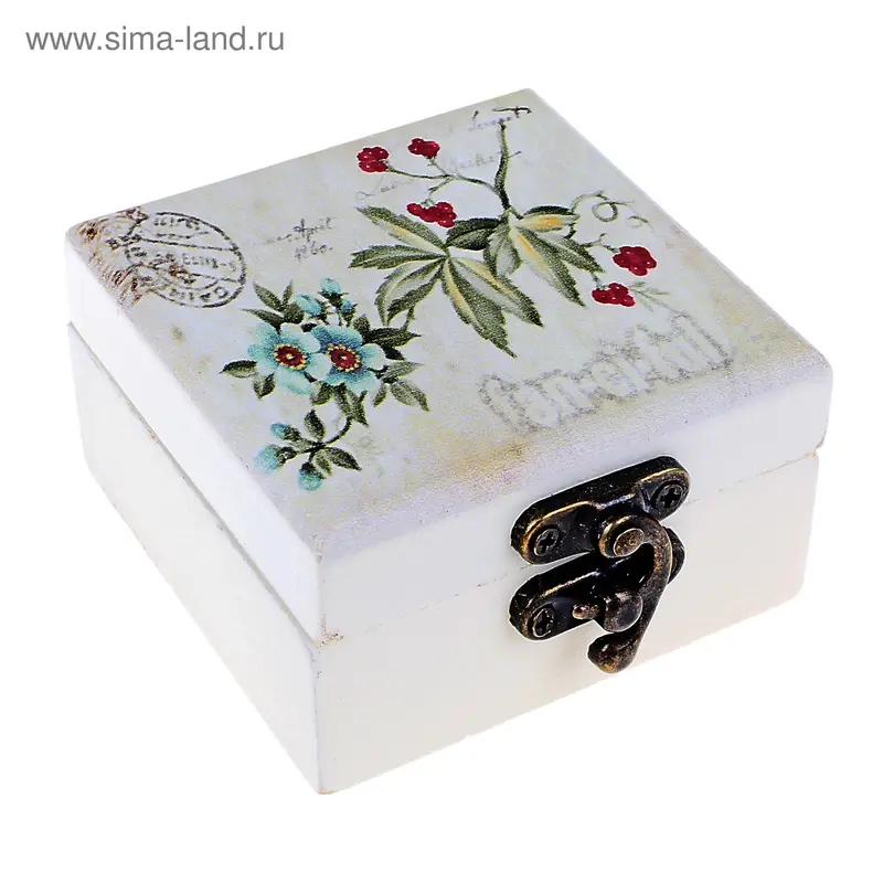 шкатулка дерево цветы квадратная 7*7*4см