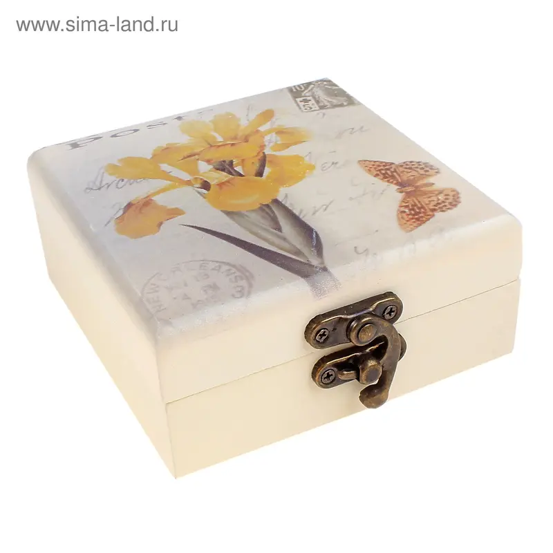 шкатулка дерево желтые ирисы 11*11*5 см