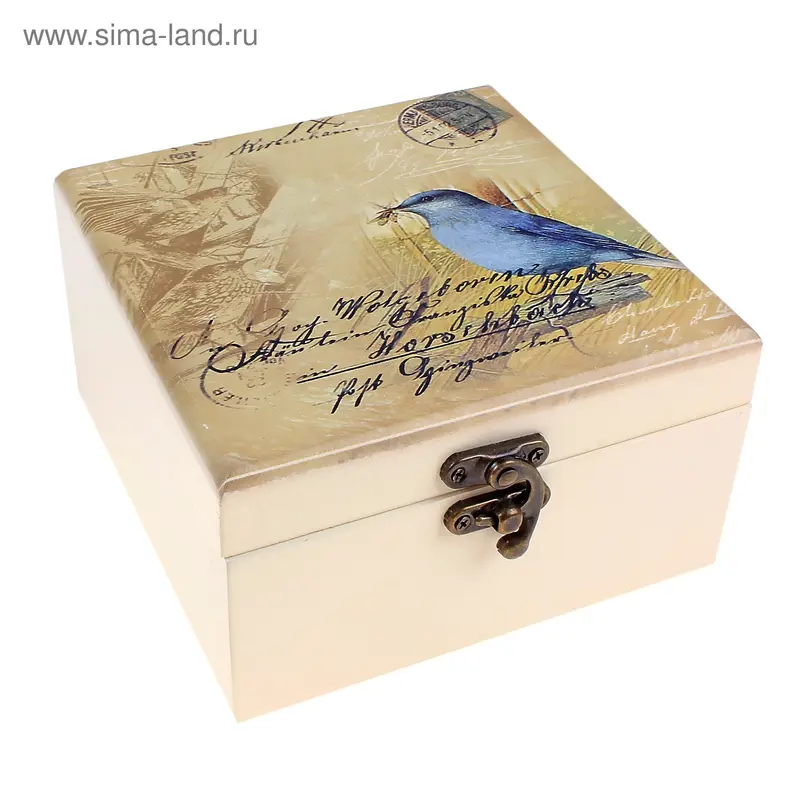шкатулка дерево синяя птица 14*14*8 см