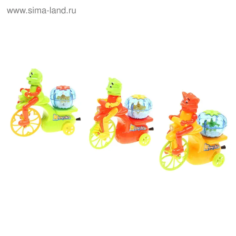 Игрушка заводная "Кот на велосипеде", 3 вида