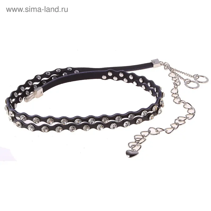 Ремень женский, двойной со стразами, черный