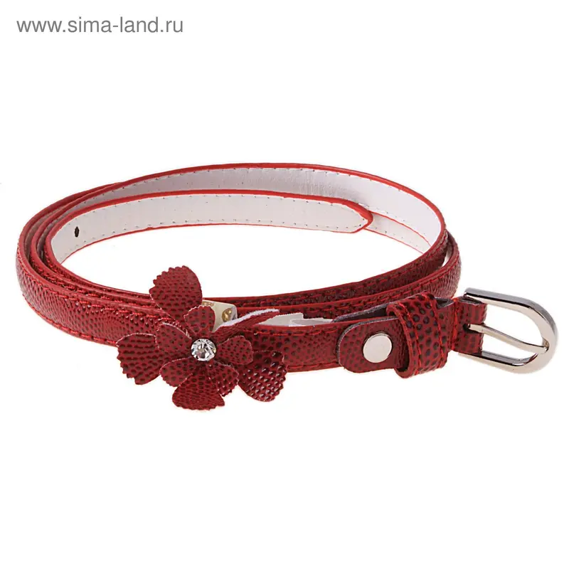 Ремень женский, с рисунком рептилия, с цветком, со стразами, красный