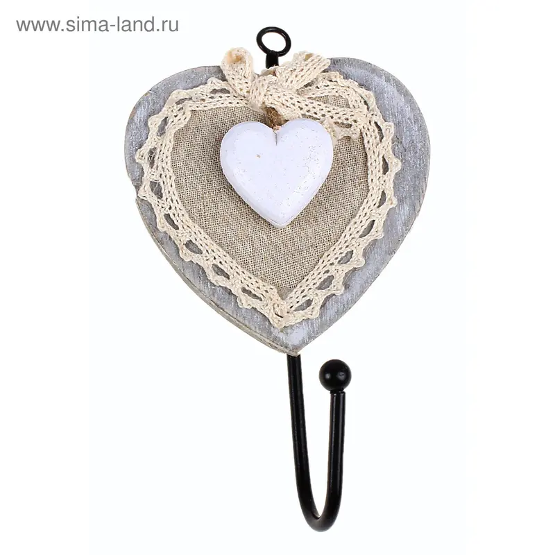 крючок дерево сердце с кружевами 16*10 см