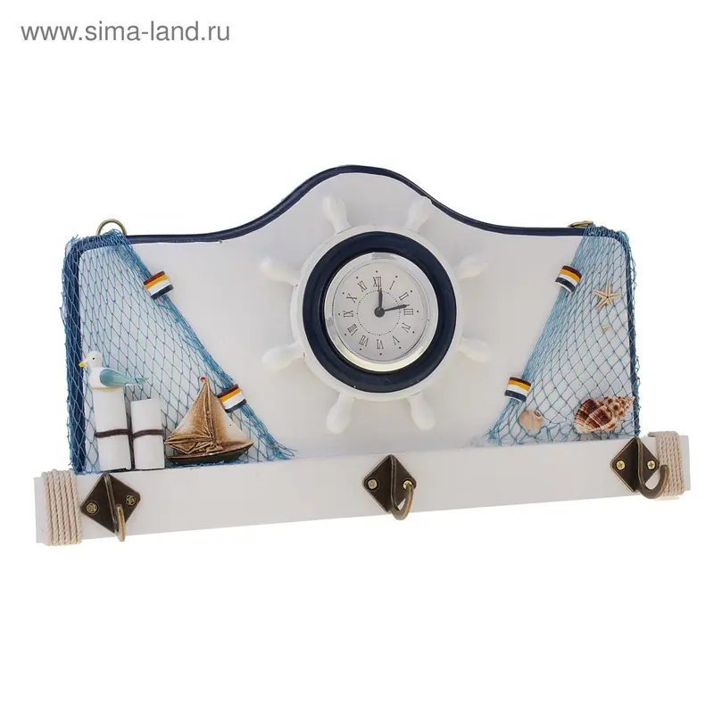 вешалка часы+штурвал 34*6*18 см 3 крючка Y3418-2A