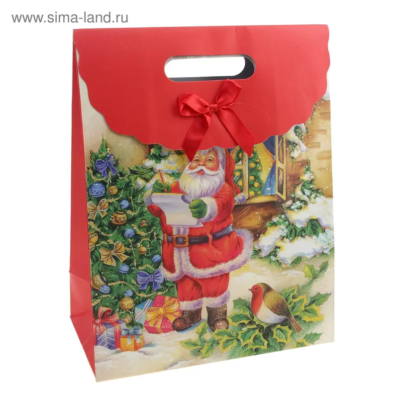 коробка-пакет сборный 24,5*12,5*31,5 см Санта у елки
