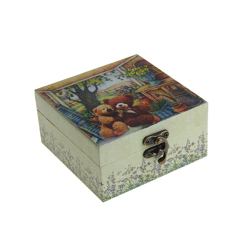 Шкатулка квадратная "Мишки-дружки" 12x12x6 см