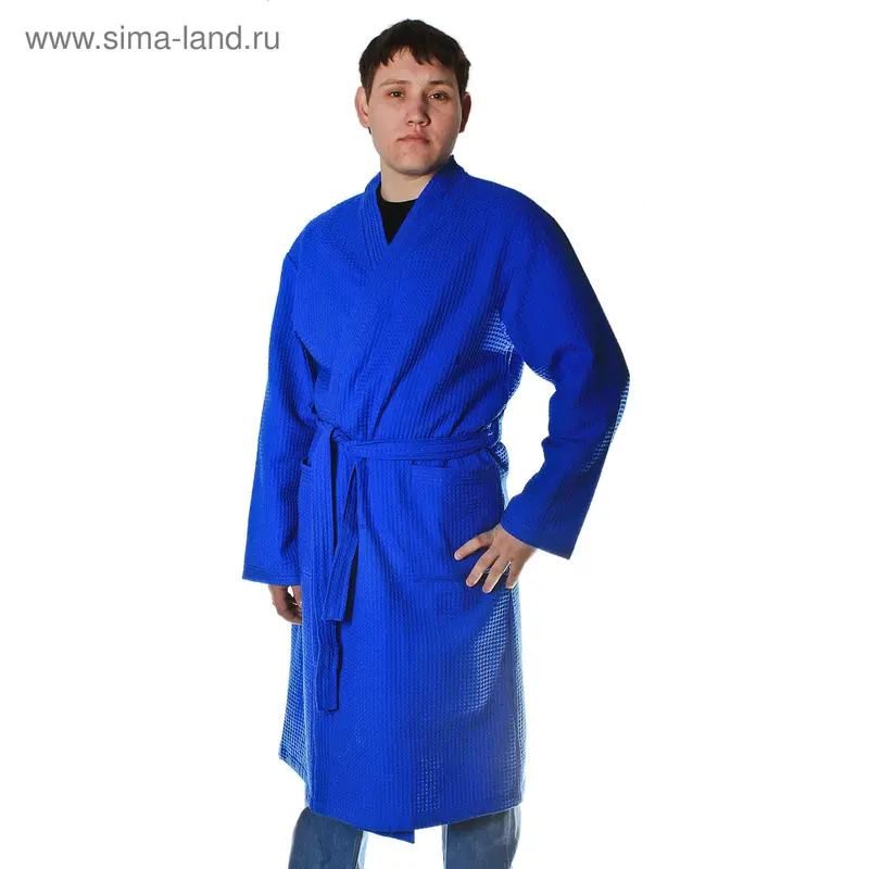 Халат взрослый, вафельный, синий, размер 54, в упаковке