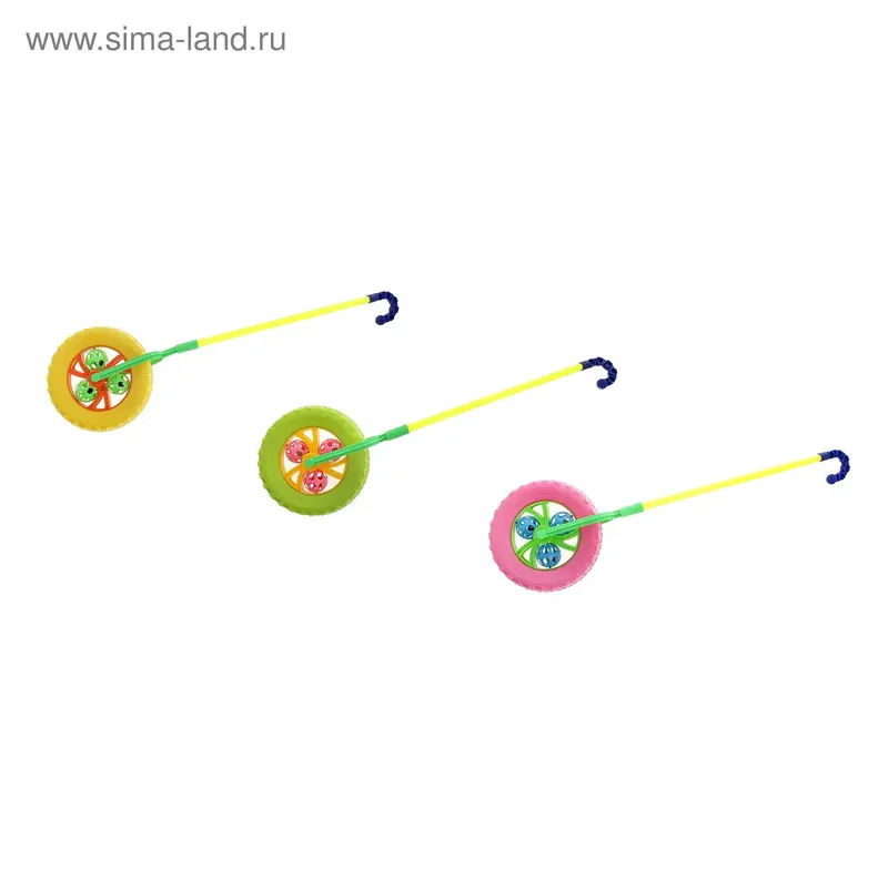 Каталка на палочке Колесо и погремушка, 3 цвета