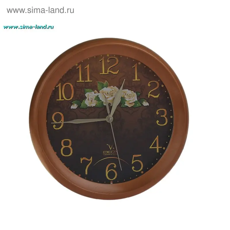 Настенные часы "Цветы", круглые, коричневые