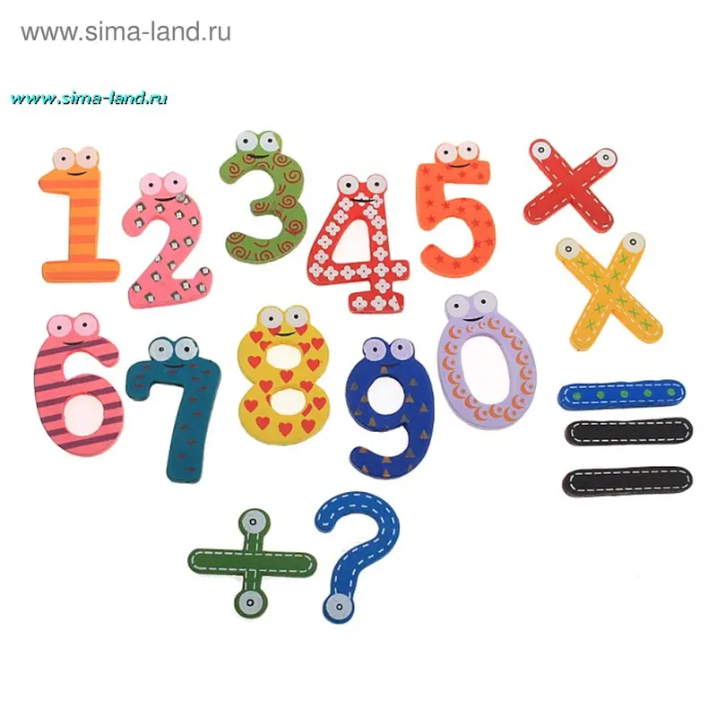 магнит дерево цифры с глазками 6*3,5 см (набор 17 шт)