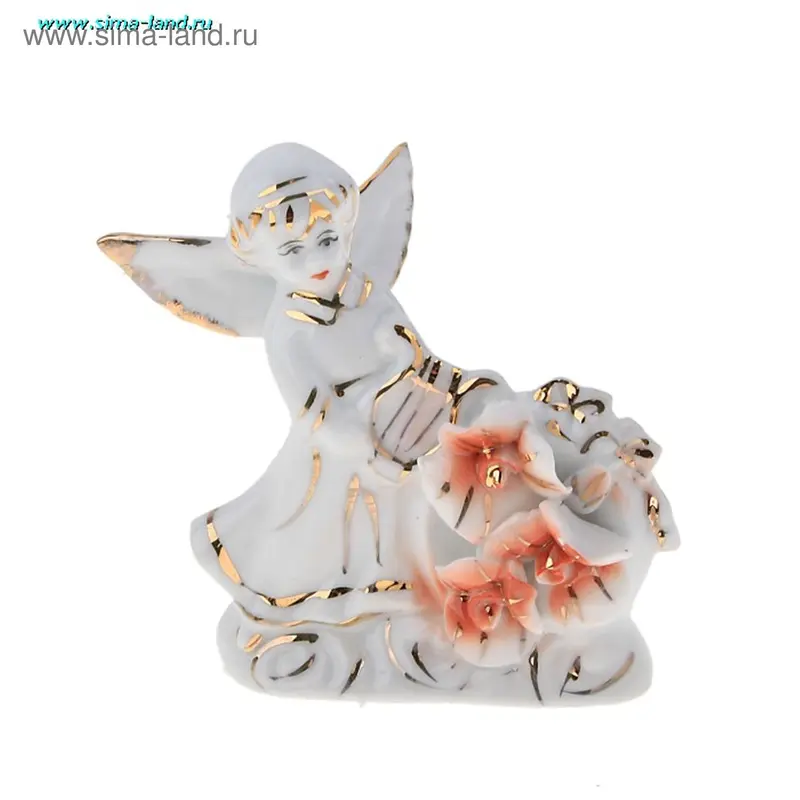 сувенир керамика под фарфор ангел с лирой 10*10*5,5 см