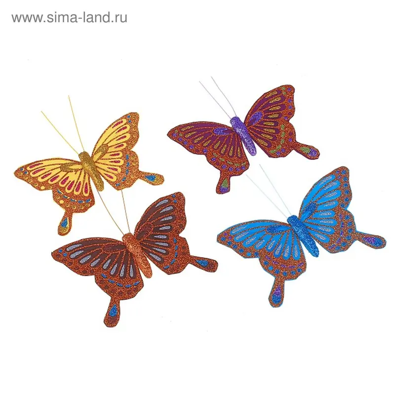 магнит бабочка ткань блестящая капелька 7,5*12 см