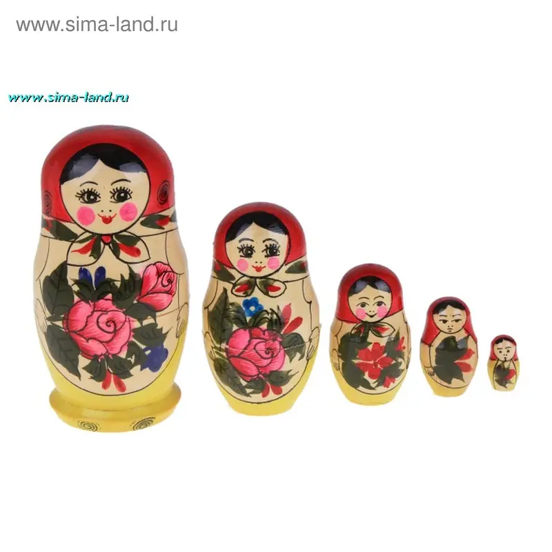 Матрёшка «Семёновская», красный платок, 5 кукольная, 16 см