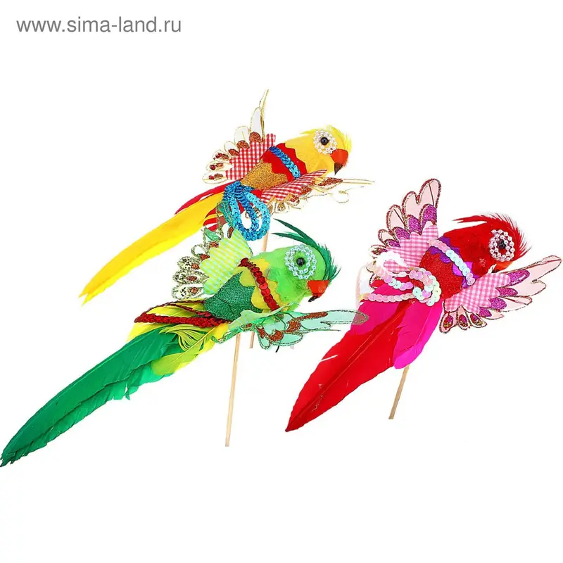 Декор на палочке "Попугай с пайетками", цвета микс
