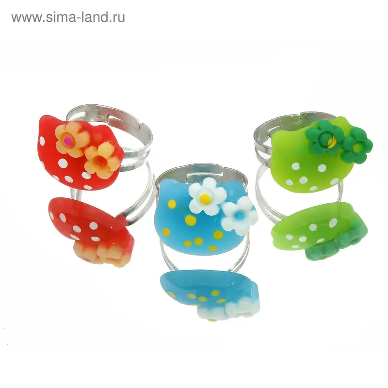 Кольцо «Кошечка с цветами», МИКС, безразмерное