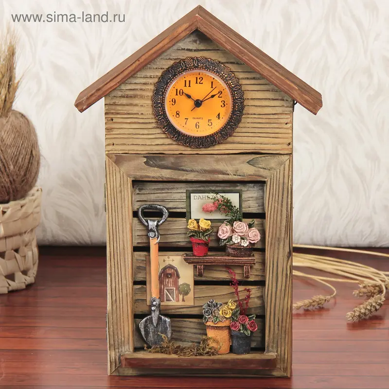 Ключница дерево с часами "Сад" 32х20,5х5 см