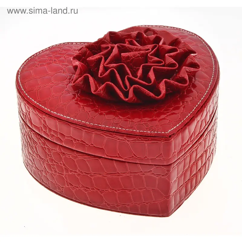 шкатулка кожзам сердце красная с зеркалом 18*9*18 см