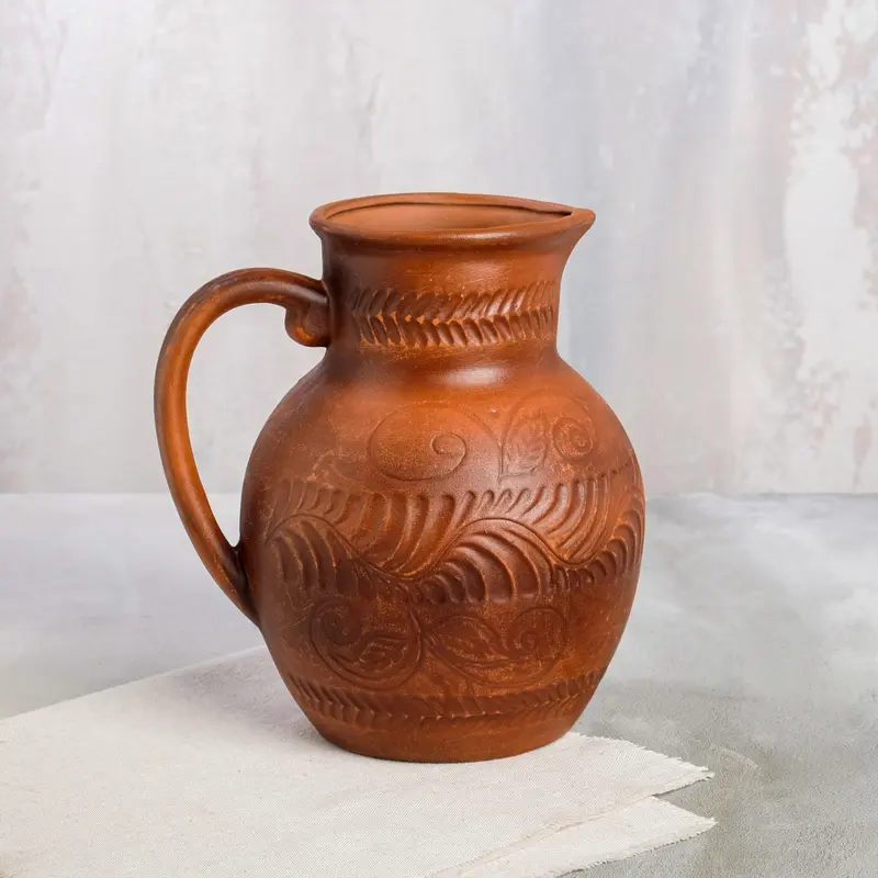 Кувшин "Крынка", декор, красная глина, 2 л
