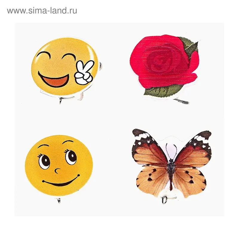 Магнит-булавка "Улыбайки" свет, микс, 13 видов 2,5×1,2см