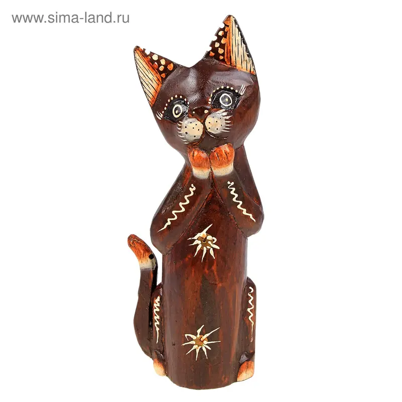 фигурка Кот солнечный с лапками у мордочки 25см 3BB 03-10F дерево