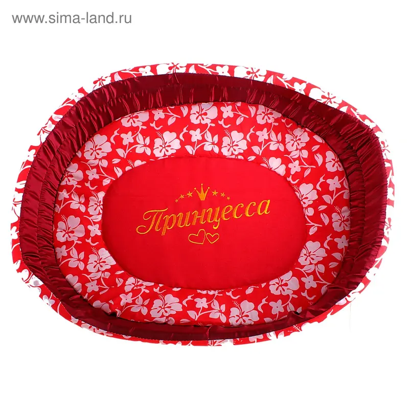 Лежанка "Принцесса" с оборками, красная, 53х42х13 см