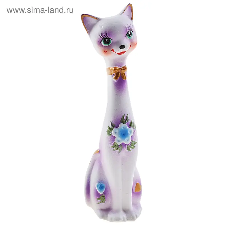 сувенир Кошка мальчик бел/ фиолет. ГФ009 11,5*3,5*2,5см гипс