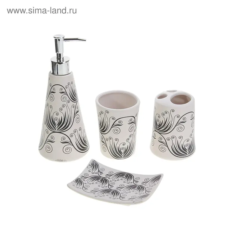 Набор для ванной, 4 предмета (мыльница, дозатор для мыла, 2 стакана)