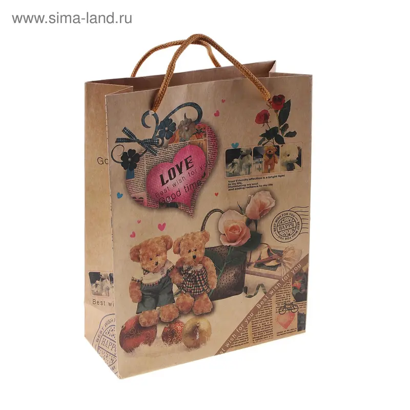 Пакет крафт "Мишки и почта"