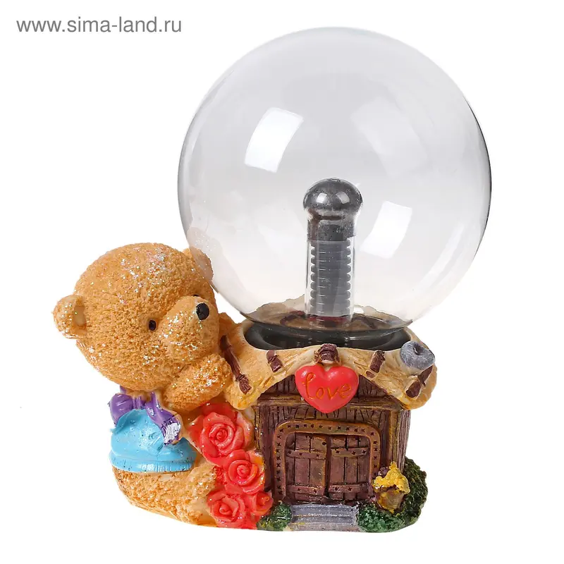 Плазменный шар "Мишка с цветами", 22 см