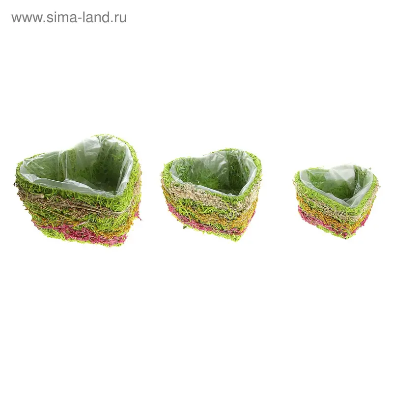 Набор кашпо с декором 3 шт Сердце 11*23 см, 9*20 см, 8*16 см