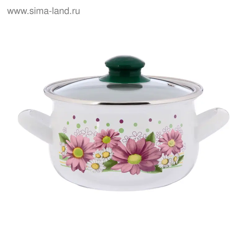Кастрюля «Розовые герберы» 2,1 л, стеклянная крышка