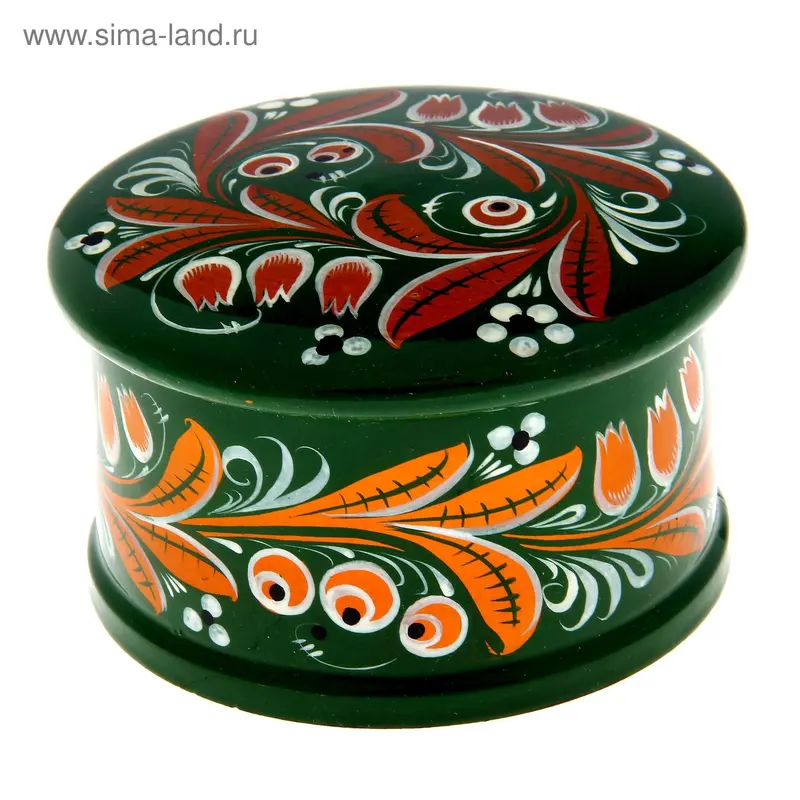 Коробка средняя зеленая хохлома