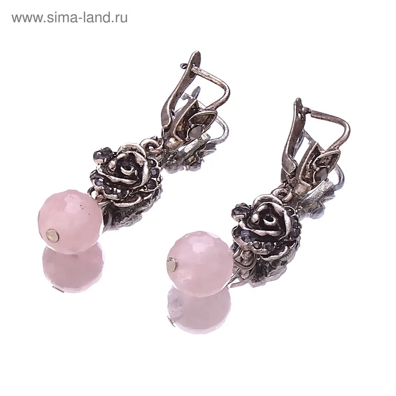 Серьги розочки «Кварц розовый»