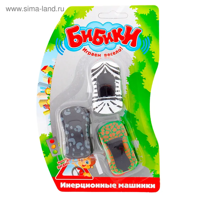 Машина инерционная "Зоо", набор 3 штуки, цвета МИКС