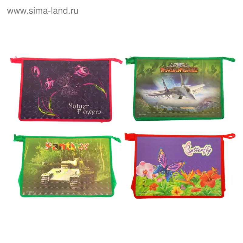 Папка для труда, А4, на молнии, 2 отделения, сплошной рисунок, МИКС