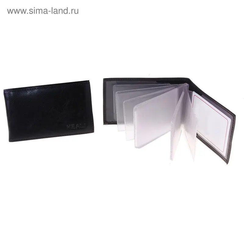 Визитница арт. L-б/н 7,5*10,5*1см, нат кожа, 20листов, горизонт,чёрный