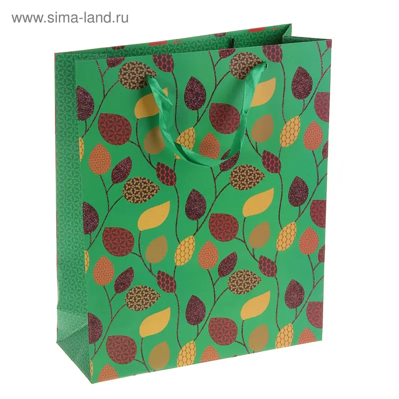 Пакет ламинированный "Листики", цвет зеленый
