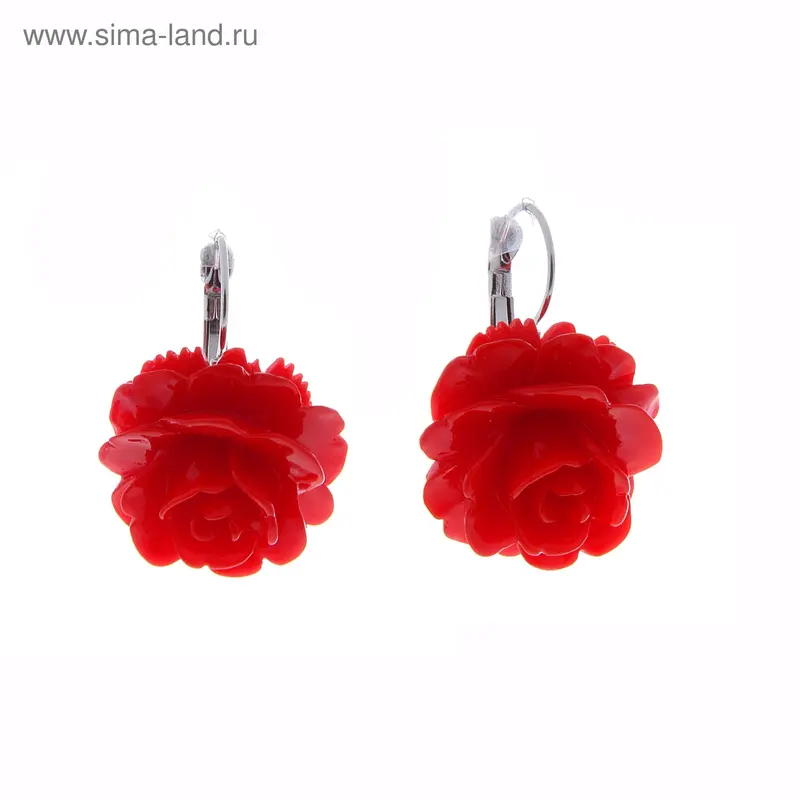 Серьги пластик «Селена» пышная роза, цвет красный