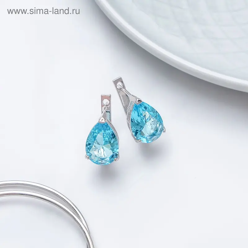 Серьги со стразами «Циркон» капля, цвет морской волны