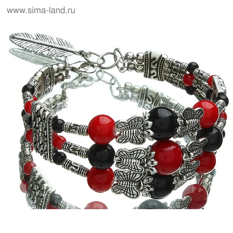 Браслет «Майя» под коралл и черный агат
