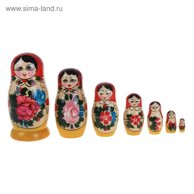 Матрёшка «Цветочек», 7 кукол, семёновская роспись