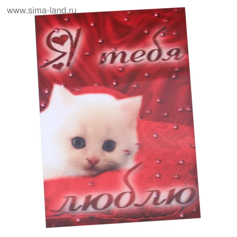 Открытка стерео "Я тебя люблю" с котенком