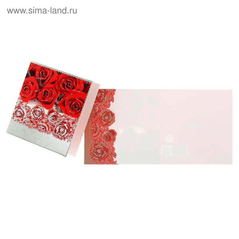 Открытка без текста, розы красные, мини 6,5 х 6,5 см
